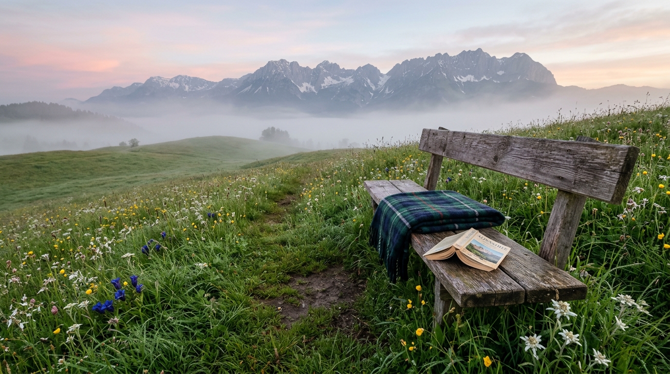 Morgendliche Alpenwiese in Österreich